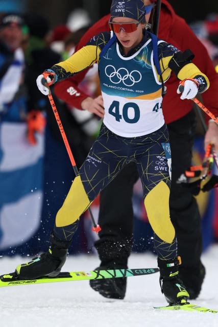 Sweden's Anna Magnusson competes in the women's biathlon 15km individual event during the Milano Cortina 2026 Winter Olympic Games at the Anterselva Biathlon Arena (Sudtirol Arena) in Anterselva (Val Pusteria) on February 11, 2026. (Photo by FRANCK FIFE / AFP)