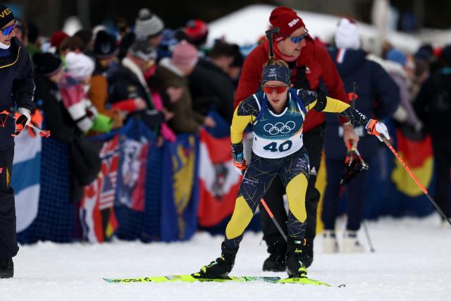 Sweden's Anna Magnusson competes in the women's biathlon 15km individual event during the Milano Cortina 2026 Winter Olympic Games at the Anterselva Biathlon Arena (Sudtirol Arena) in Anterselva (Val Pusteria) on February 11, 2026. (Photo by FRANCK FIFE / AFP)