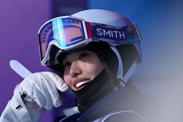Japan's Haruka Nakao reacts in the freestyle skiing women's moguls final 1 during the Milano Cortina 2026 Winter Olympic Games at Livigno Aerials & Moguls Park, in Livigno (Valtellina), on February 11, 2026. (Photo by Kirill KUDRYAVTSEV / AFP)