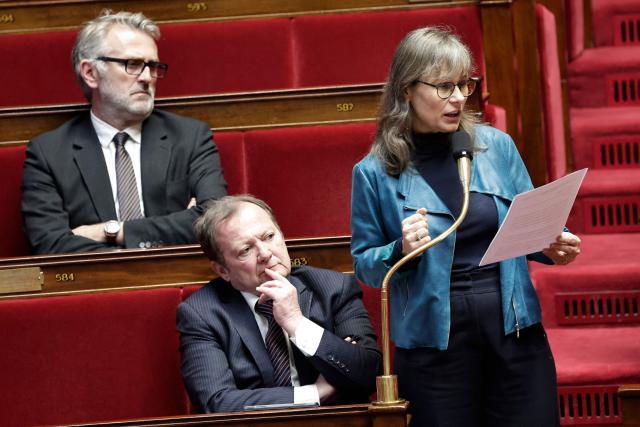 Ecologiste et Social's MP Sophie Taille-Polian speaks during a session of questions to the government at The National Assembly, France's lower house of parliament in Paris on February 11, 2025. (Photo by STEPHANE DE SAKUTIN / AFP)