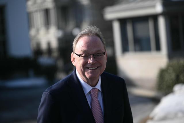 Director of the National Economic Council Kevin Hassett speaks with reporters outside of the West Wing at the White House in Washington, DC on February 11, 2025. (Photo by Brendan SMIALOWSKI / AFP)