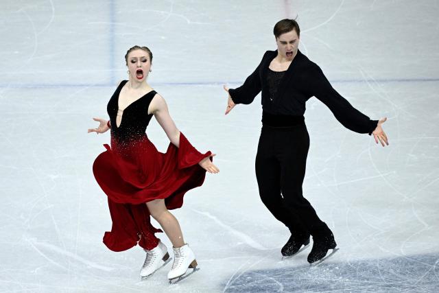 Czech Republic's Katerina Mrazkova and Daniel Mrazek compete in the figure skating ice dance-free dance final during the Milano Cortina 2026 Winter Olympic Games at Milano Ice Skating Arena in Milan on February 11, 2026. (Photo by WANG Zhao / AFP)