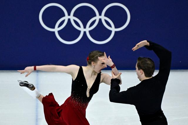 Czech Republic's Katerina Mrazkova and Daniel Mrazek compete in the figure skating ice dance-free dance final during the Milano Cortina 2026 Winter Olympic Games at Milano Ice Skating Arena in Milan on February 11, 2026. (Photo by WANG Zhao / AFP)