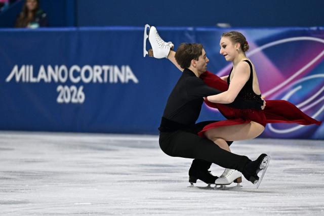 Czech Republic's Katerina Mrazkova and Czech Republic's Daniel Mrazek compete in the figure skating ice dance-free dance final during the Milano Cortina 2026 Winter Olympic Games at Milano Ice Skating Arena in Milan on February 11, 2026. (Photo by Gabriel BOUYS / AFP)