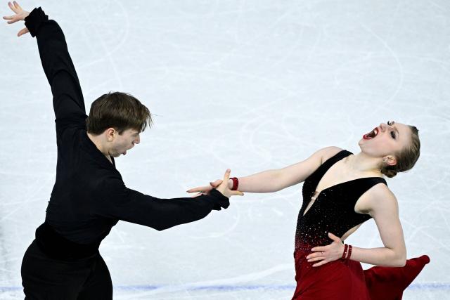 Czech Republic's Katerina Mrazkova and Daniel Mrazek compete in the figure skating ice dance-free dance final during the Milano Cortina 2026 Winter Olympic Games at Milano Ice Skating Arena in Milan on February 11, 2026. (Photo by WANG Zhao / AFP)