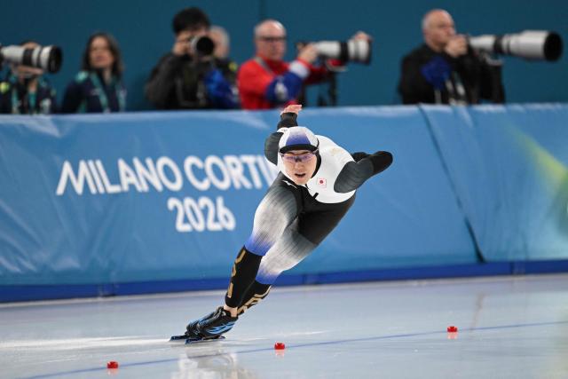 Japan's Taiyo Nonomura competes in the speed skating men's 1000m during the Milano Cortina 2026 Winter Olympic Games at Milano Speed Skating Stadium in Milan on February 11, 2026. (Photo by Daniel MUNOZ / AFP)