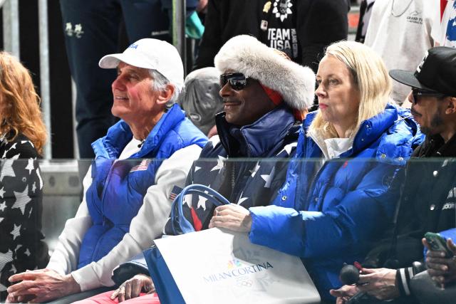 US rapper Snoop Dogg he speed skating men's 1000m during the Milano Cortina 2026 Winter Olympic Games at Milano Speed Skating Stadium in Milan on February 11, 2026. (Photo by Daniel MUNOZ / AFP)