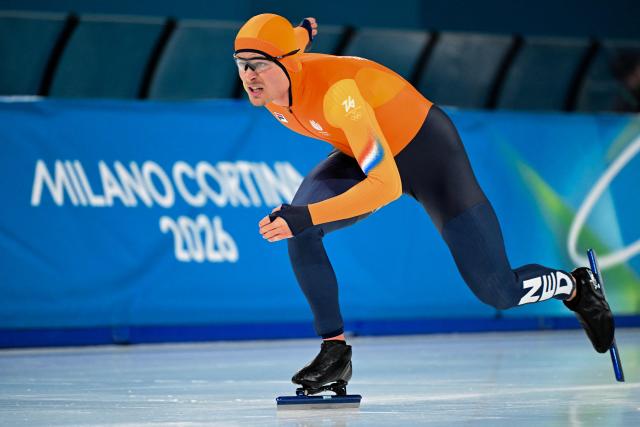 Netherlands' Joep Wennemars competes in a solo re-heat  during the speed skating men's 1000m during the Milano Cortina 2026 Winter Olympic Games at Milano Speed Skating Stadium in Milan on February 11, 2026. (Photo by Piero CRUCIATTI / AFP)
