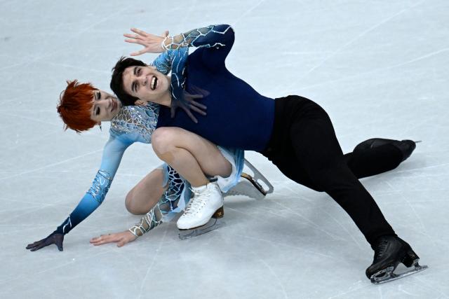France's Evgeniia Lopareva and Geoffrey Brissaud compete in the figure skating ice dance-free dance final during the Milano Cortina 2026 Winter Olympic Games at Milano Ice Skating Arena in Milan on February 11, 2026. (Photo by WANG Zhao / AFP)