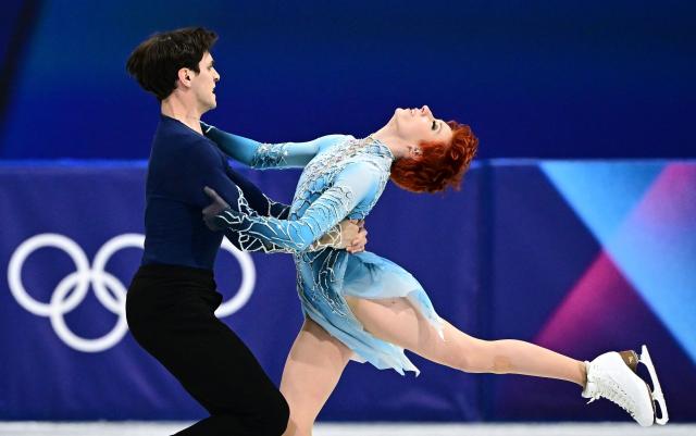 France's Evgeniia Lopareva and France's Geoffrey Brissaud compete in the figure skating ice dance-free dance final during the Milano Cortina 2026 Winter Olympic Games at Milano Ice Skating Arena in Milan on February 11, 2026. (Photo by JULIEN DE ROSA / AFP)