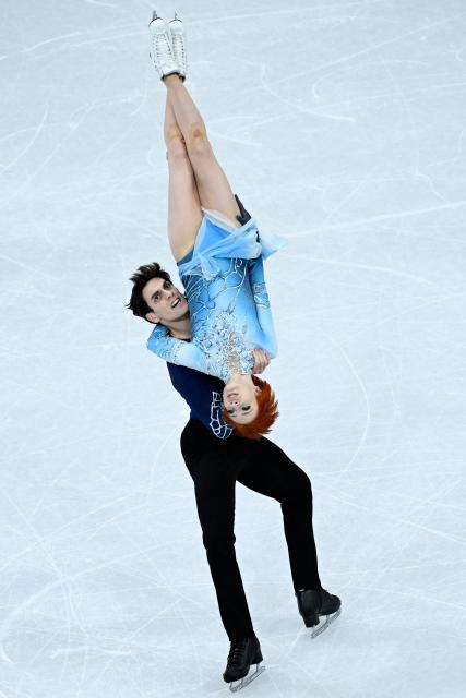 France's Evgeniia Lopareva and Geoffrey Brissaud compete in the figure skating ice dance-free dance final during the Milano Cortina 2026 Winter Olympic Games at Milano Ice Skating Arena in Milan on February 11, 2026. (Photo by WANG Zhao / AFP)