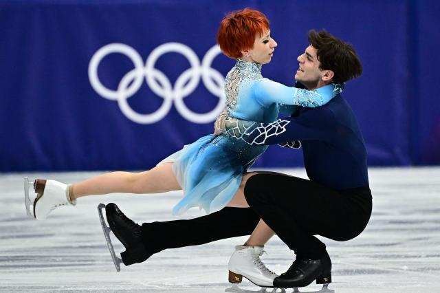France's Evgeniia Lopareva and France's Geoffrey Brissaud compete in the figure skating ice dance-free dance final during the Milano Cortina 2026 Winter Olympic Games at Milano Ice Skating Arena in Milan on February 11, 2026. (Photo by JULIEN DE ROSA / AFP)
