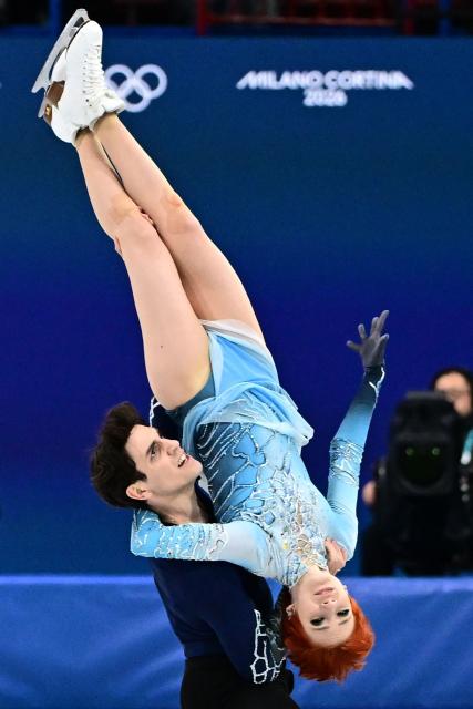 France's Evgeniia Lopareva and France's Geoffrey Brissaud compete in the figure skating ice dance-free dance final during the Milano Cortina 2026 Winter Olympic Games at Milano Ice Skating Arena in Milan on February 11, 2026. (Photo by JULIEN DE ROSA / AFP)