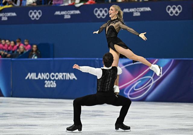 USA's Vadym Kolesnik and USA's Emilea Zingas compete in the figure skating ice dance-free dance final during the Milano Cortina 2026 Winter Olympic Games at Milano Ice Skating Arena in Milan on February 11, 2026. (Photo by Gabriel BOUYS / AFP)