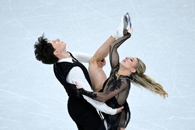 USA's Emilea Zingas and Vadym Kolesnik compete in the figure skating ice dance-free dance final during the Milano Cortina 2026 Winter Olympic Games at Milano Ice Skating Arena in Milan on February 11, 2026. (Photo by WANG Zhao / AFP)
