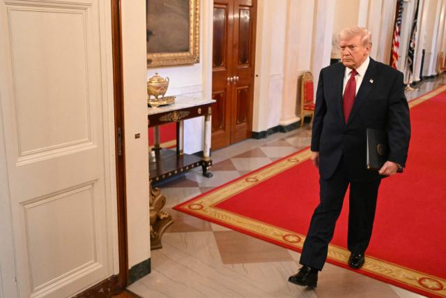 US President Donald Trump arrives to speak at a "Champion of Coal" event at the White House in Washington, DC, on February 11, 2026. (Photo by SAUL LOEB / AFP)