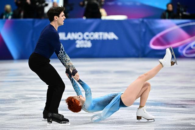 France's Evgeniia Lopareva and France's Geoffrey Brissaud compete in the figure skating ice dance-free dance final during the Milano Cortina 2026 Winter Olympic Games at Milano Ice Skating Arena in Milan on February 11, 2026. (Photo by JULIEN DE ROSA / AFP)