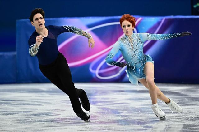 France's Evgeniia Lopareva and France's Geoffrey Brissaud compete in the figure skating ice dance-free dance final during the Milano Cortina 2026 Winter Olympic Games at Milano Ice Skating Arena in Milan on February 11, 2026. (Photo by JULIEN DE ROSA / AFP)