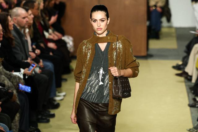 US model Amelia Gray Hamlin walks the runway during the Tory Burch Fall 2026 Collection fashion show in New York, on February 11, 2026. (Photo by CHARLY TRIBALLEAU / AFP)