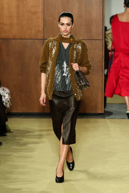 US model Amelia Gray Hamlin walks the runway during the Tory Burch Fall 2026 Collection fashion show in New York, on February 11, 2026. (Photo by CHARLY TRIBALLEAU / AFP)