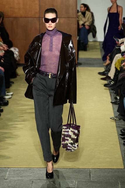 A model walks the runway during the Tory Burch Fall 2026 Collection fashion show in New York, on February 11, 2026. (Photo by CHARLY TRIBALLEAU / AFP)