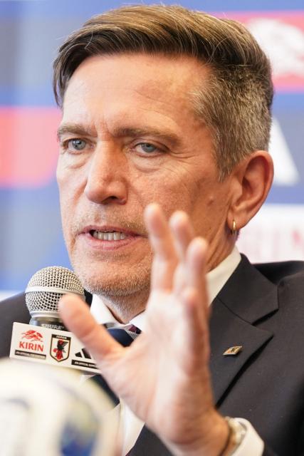 Japan women's national football team head coach Nils Nielsen speaks during a press conference to announce AFC Women’s Asian Cup squad in Tokyo on February 12, 2026. (Photo by Kazuhiro NOGI / AFP)