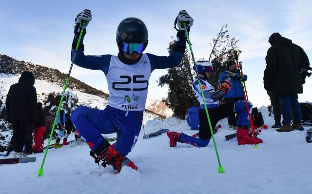 Kyrgyz alpine skier Timur Shakirov participates in the Central Asian Cup, the alpine skiing competition bringing together athletes from Kyrgyzstan, Kazakhstan, Uzbekistan and Tajikistan, at the Kashka-Suu ski resort in the Ala-Archa National Park, some 30km from Bishkek, on January 28, 2026. (Photo by Vyacheslav OSELEDKO / AFP)