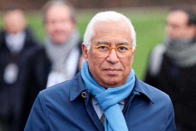 European Council President Antonio Costa on as he arrives to take part in the Informal EU Leaders' Retreat at the Alden Biesen Castle in Alden Biesen, central Belgium on February 12, 2026. (Photo by Ludovic MARIN / AFP)