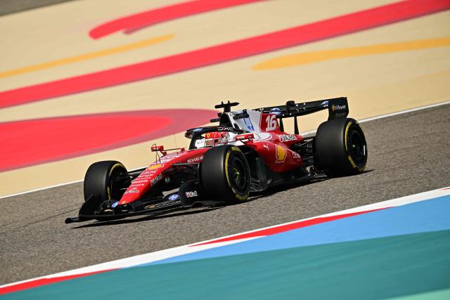 Ferrari's Monegasque driver Charles Leclerc drives on the second day of the Formula One pre-season testing at the Bahrain International Circuit in Sakhir on February 12, 2026. (Photo by Giuseppe CACACE / AFP)