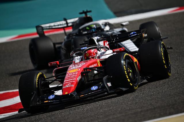 Ferrari's Monegasque driver Charles Leclerc drives on the second day of the Formula One pre-season testing at the Bahrain International Circuit in Sakhir on February 12, 2026. (Photo by Giuseppe CACACE / AFP)