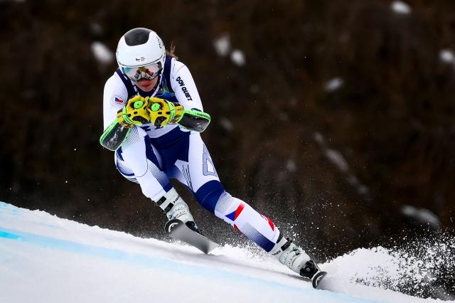 Czech Republic's Alena Labastova competes in the women's super-G event during the Milano Cortina 2026 Winter Olympic Games at the Tofane Alpine Skiing Centre in Cortina d’Ampezzo on February 12, 2026. (Photo by Marco BERTORELLO / AFP)