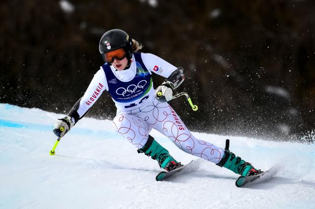 Slovakia's Rebeka Jancova competes in the women's super-G event during the Milano Cortina 2026 Winter Olympic Games at the Tofane Alpine Skiing Centre in Cortina d’Ampezzo on February 12, 2026. (Photo by Marco BERTORELLO / AFP)