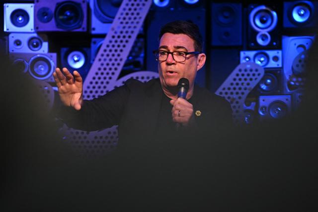Mayor of Greater Manchester, Andy Burnham  speaks on the second day of the Night Time Economy Summit in Liverpool, north-west England on February 12, 2026. (Photo by Paul ELLIS / AFP)