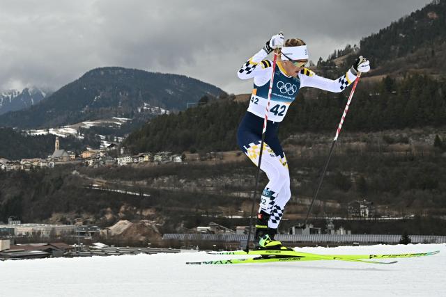 Sweden's Frida Karlsson competes during the women's cross-country skiing 10km interval start free event of the Milano Cortina 2026 Winter Olympic Games at Tesero Cross-Country Skiing Stadium in Lago di Tesero (Val di Fiemme), on February 12, 2026. (Photo by Javier SORIANO / AFP)