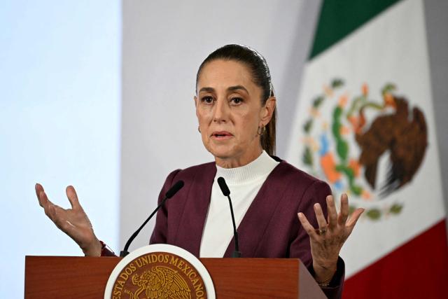 Mexico's President Claudia Sheinbaum speaks during her daily press conference at Palacio Nacional in Mexico City on February 12, 2026. (Photo by YURI CORTEZ / AFP)
