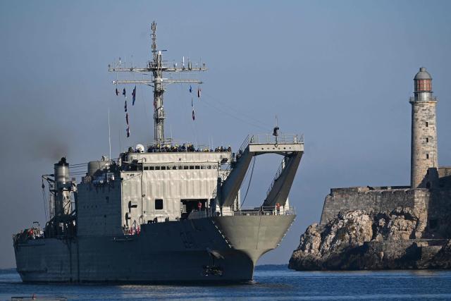 Mexican Navy ship ARM Papaloapan arrives at Havana Bay with humanitarian aid, in Havana, on February 12, 2026. (Photo by YAMIL LAGE / AFP)