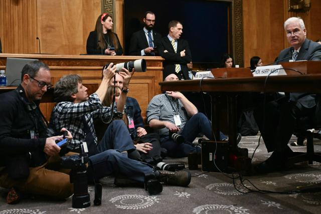 House Majority Whip Tom Emmer (R), Republican of Minnesota testifies before a Senate Homeland Security and Governmental Affairs Committee in an oversight hearing amid scrutiny over immigration enforcement and recent developments in Minnesota at the Dirksen Senate Office Building in Washington, DC on February 12, 2026. (Photo by Brendan SMIALOWSKI / AFP)