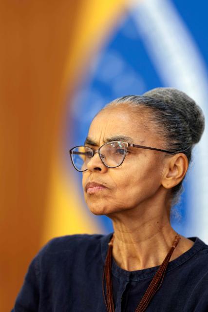 Brazils Environment Minister Marina Silva looks on during the announcement of data relating to areas under deforestation alert in the Amazon and Cerrado biomes from August 2025 to January 2026, at the Planalto Palace in Brasilia, on February 12, 2026. (Photo by Sergio Lima / AFP)