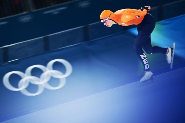 Netherlands' Merel Conijn competes in the speed skating women's 5000m during the Milano Cortina 2026 Winter Olympic Games at Milano Speed Skating Stadium in Milan on February 12, 2026. (Photo by JULIEN DE ROSA / AFP)