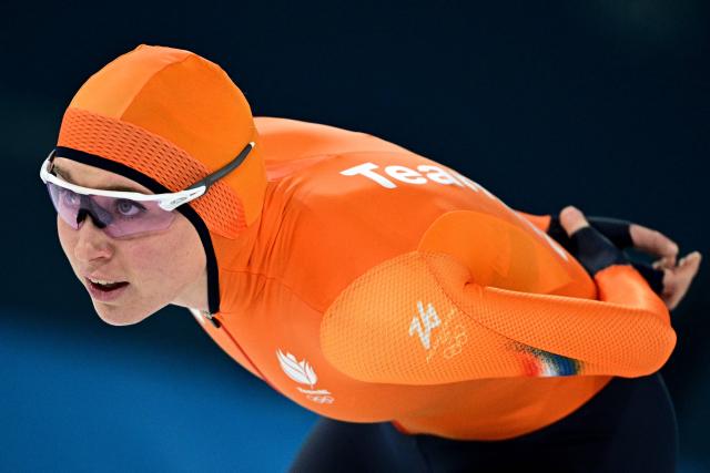 Netherlands' Merel Conijn competes in the speed skating women's 5000m during the Milano Cortina 2026 Winter Olympic Games at Milano Speed Skating Stadium in Milan on February 12, 2026. (Photo by JULIEN DE ROSA / AFP)