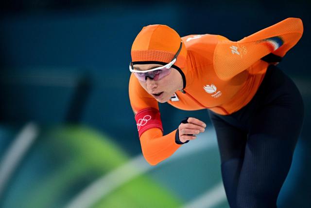 Netherlands' Merel Conijn competes in the speed skating women's 5000m during the Milano Cortina 2026 Winter Olympic Games at Milano Speed Skating Stadium in Milan on February 12, 2026. (Photo by JULIEN DE ROSA / AFP)
