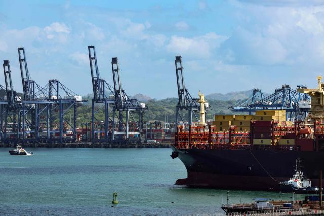 The Libera-flagged vessel Mediterranean Shippong Company (MSC Elisabetta) arrives at the port of Balboa in Panama City on February 12, 2026. Hong Kong-based conglomerate CK Hutchison warned on February 12 of possible legal action against Danish firm Maersk and others over the annulment of its contract to operate two ports on the Panama Canal. (Photo by MARTIN BERNETTI / AFP)