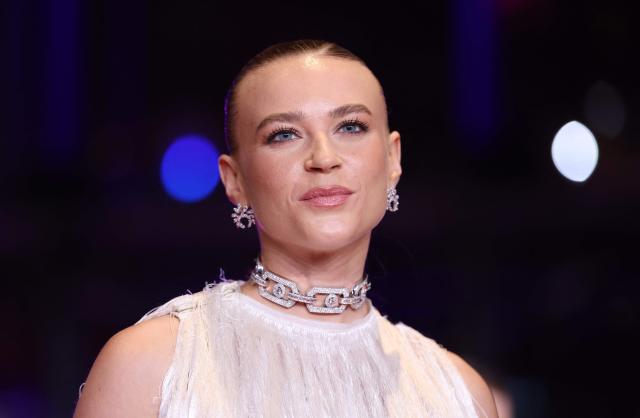 German actress Jeanne Goursaud arrives on the red carpet for the premiere of the film "No Good Men" presented in the Berlinale Special Gala section and opening the 76th Berlinale, Europe's first major film festival of the year, in Berlin on February 12, 2026. (Photo by Ronny HARTMANN / AFP)