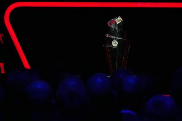 UEFA Nations League trophy is displayed during the 2026/27 UEFA Nations League league phase draw ceremony as part of the European football governing body's 50th annual Ordinary Congress in Brussels on February 12, 2026. (Photo by Pau BARRENA / AFP)