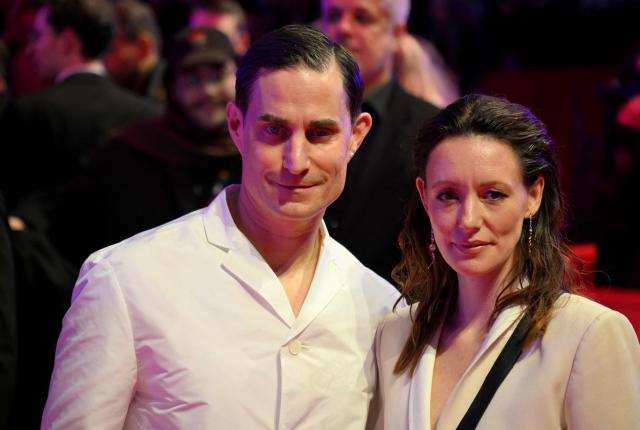 German actor Clemens Schick and German actress Lavinia Wilson arrive on the red carpet for the premiere of the film "No Good Men" presented in the Berlinale Special Gala section and opening the 76th Berlinale, Europe's first major film festival of the year, in Berlin on February 12, 2026. (Photo by RALF HIRSCHBERGER / AFP)