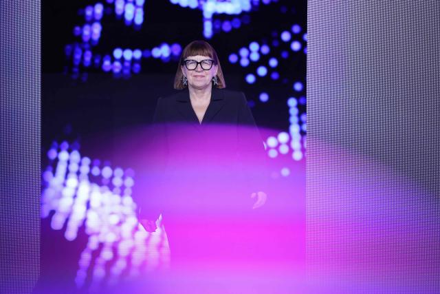 Jury member and Polish producer Ewa Puszczynska takes the stage during the opening ceremony of the 76th Berlinale, Europe's first major film festival of the year, in Berlin on February 12, 2026. (Photo by Ronny HARTMANN / AFP)