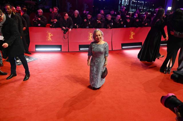 German actress Christine Urspruch arrives on the red carpet for the premiere of the film "No Good Men" presented in the Berlinale Special Gala section and opening the 76th Berlinale, Europe's first major film festival of the year, in Berlin on February 12, 2026. (Photo by RALF HIRSCHBERGER / AFP)