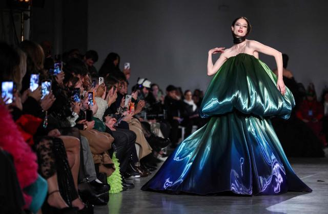 Canadian model Coco Rocha walks the runway during the Christian Siriano Fall/Winter 2026 fashion show in New York, on February 12, 2026. (Photo by CHARLY TRIBALLEAU / AFP)