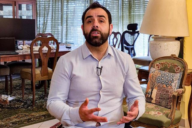 Omar Shakir, former Human Rights Watch (HRW) Israel and Palestine director, speaks from a family home in Amman on February 11, 2026. Shakir announced he was quitting his post in early February after a decision by the executive director to pull a report on Palestinians' right of return, just ahead of its scheduled release for early December 2025. The "right of return" remains one of the thorniest issues in the Israeli-Palestinian conflict, with Palestinian refugees demanding to return to lands they fled or were driven from during the creation of Israel in 1948. (Photo by Mussa HATTAR / AFP)