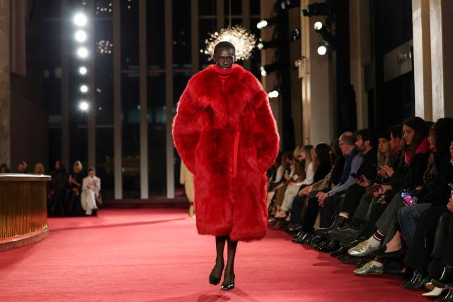 A model walks the runway during the Michael Kors Fall/Winter 2026 fashion show marking the designer's 45th anniversary in fashion in New York on February 12, 2026. (Photo by ANGELA WEISS / AFP)